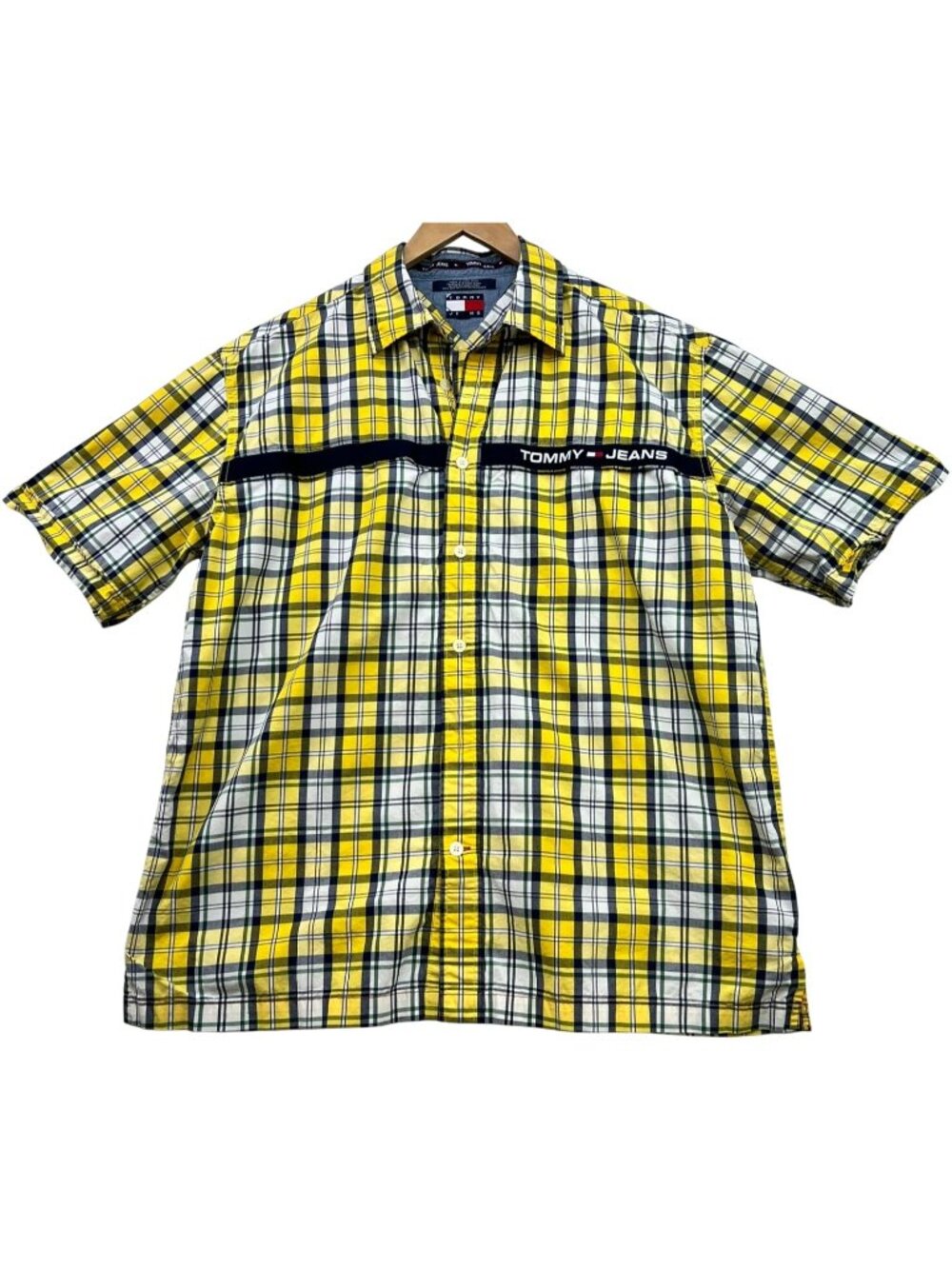 Tommy Jeans Men's Cotton Button-Up Shirt Short Sleeve Summer Multicolor Plaid L